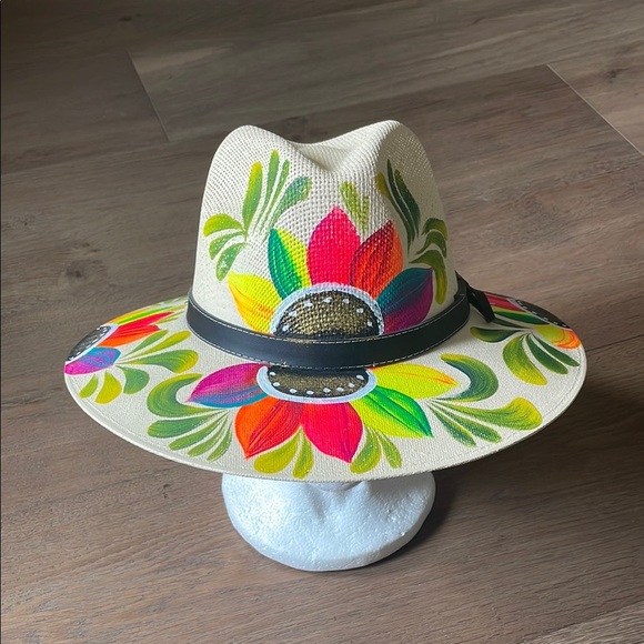 Artisanal Mexican Sombreros Hand Painted Fedora Floral Sombrero Panama Bohemian - Picture 1 of 8